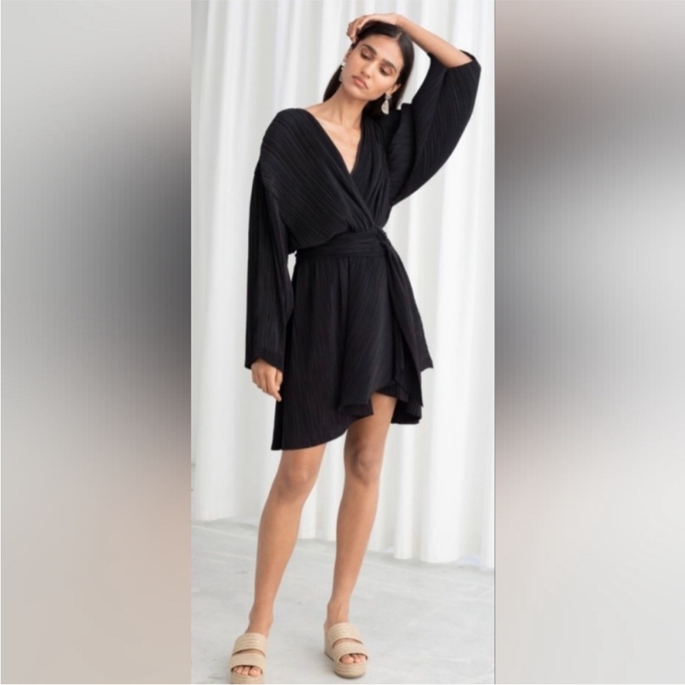 & Other Stories Plissé Pleated Recycled Polyester Blend Dress